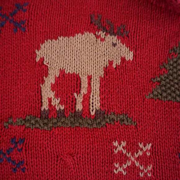 Vintage Portraits Red Moose Tree Knit Sweater Cabincore Cotton Festive L - Picture 9 of 10